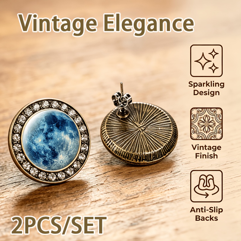 2pcs Translucent Glass-inlaid Stud Earrings, Ancient Meteor Crater Design